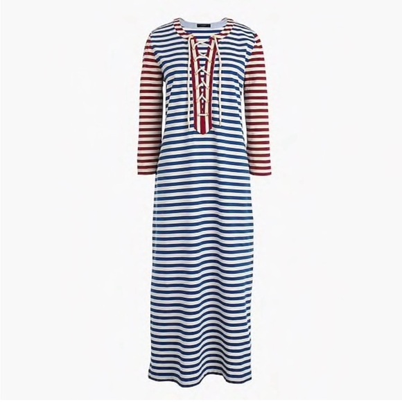 J.Crew Sammie Stripe Lace-Up Maxi Dress G3607 Baltic Red Blue Nautical Boho, S - Picture 7 of 16